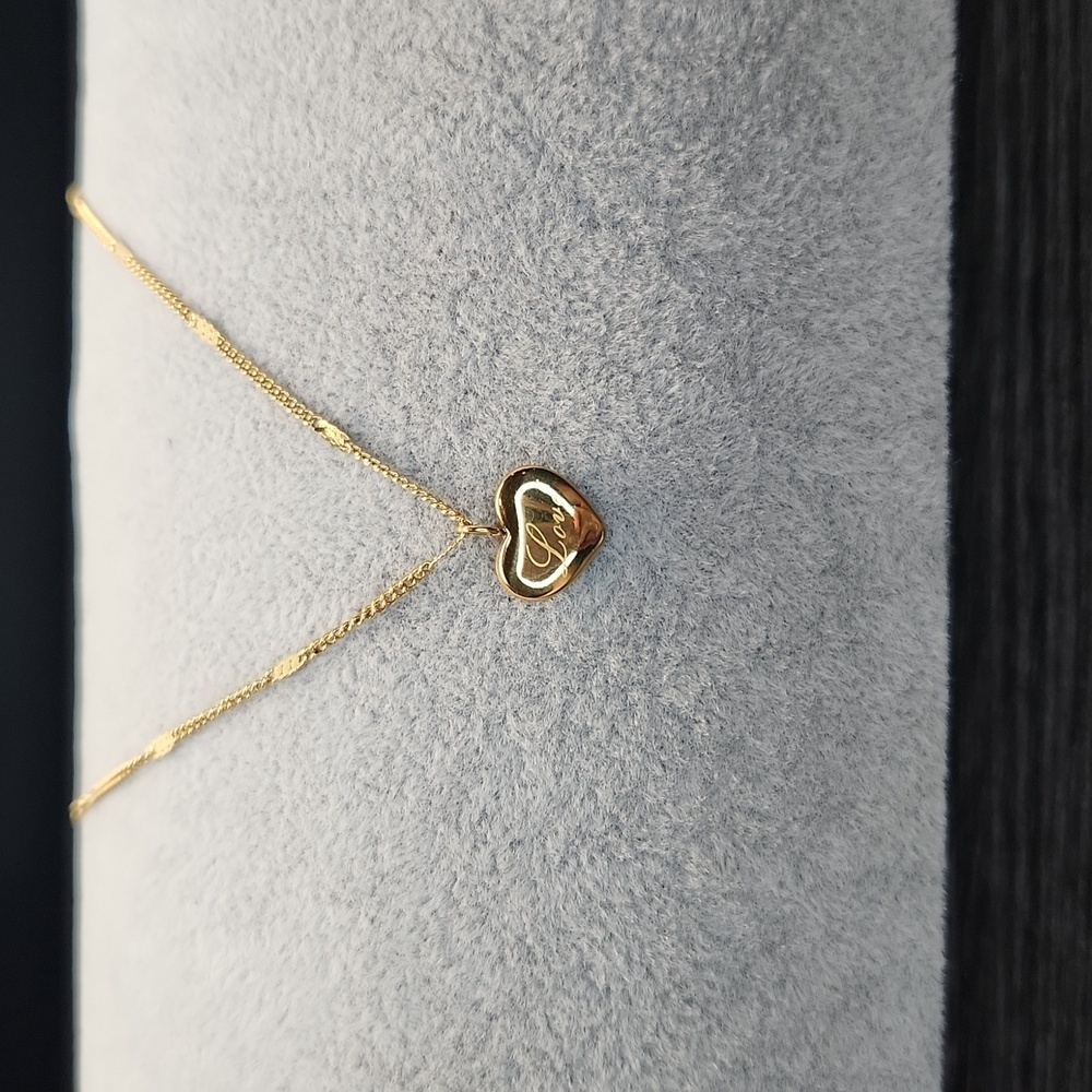 18k Gold Plated Stainless Steel Love Heart Pendant, Pressed Chain
